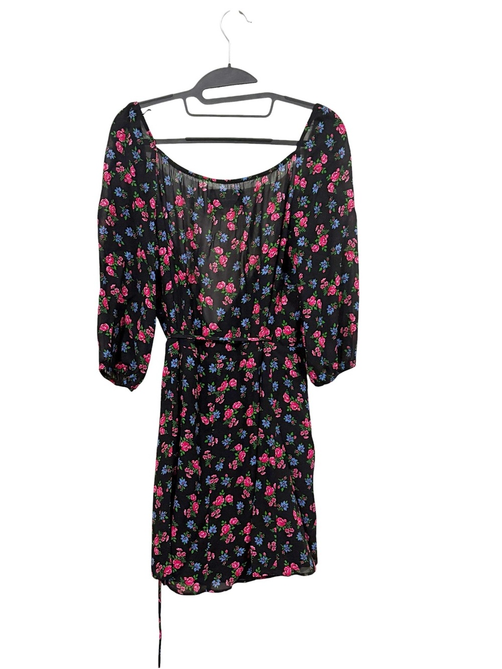 Reformation Everleigh Dress M Medium Black Floral Wrap Mini Dress - Picture 5 of 9